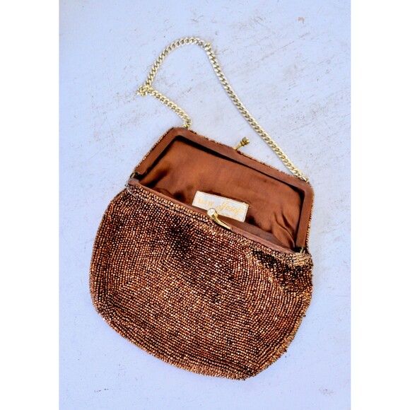 40s 50s BEADED Purse Clutch Small Hand Beaded Bag Mid Century Wedding Cocktail - Picture 6 of 9